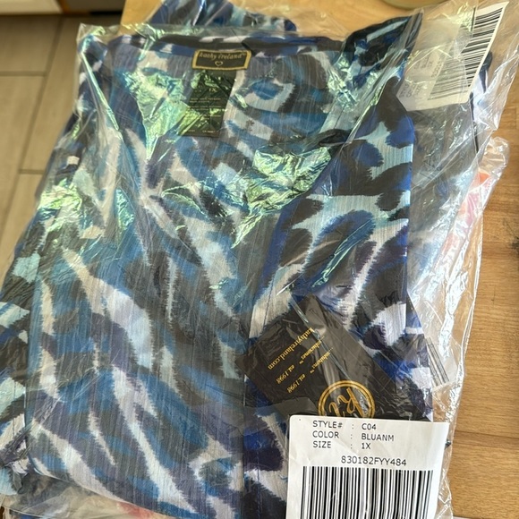 Kathy Ireland Blue Animal Print Chiffon Tie Front Swim Topper 1X - Picture 2 of 3